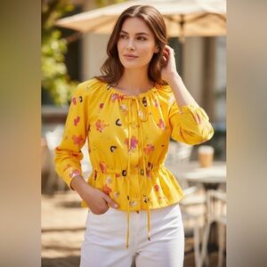 NWT Altuzarra Agata Painterly Yellow Floral Top Size S